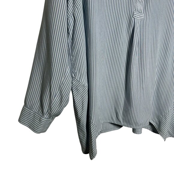 J.Jill Womens Blue White Stripe Roll Tab Sleeve Blouse Sz Large Coastal Preppy - Picture 5 of 12